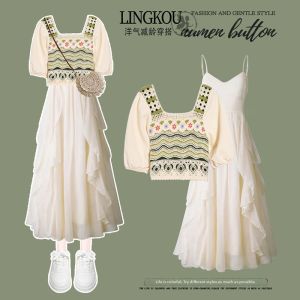 NUMEN BUTTON | Summer Petite Elegant Two-Piece French Dress