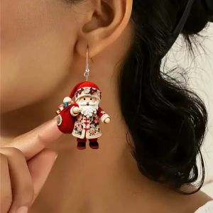 Creative Christmas 2D Flat Pendant Earrings Women Acrylic Santa Claus Cute Cartoon Eardrop Female Festival Gift Ornaments Joias