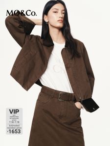 MO&Co. | Retro Mock Layered Cotton Corduroy Jacket Smoke Brown Turn-down Collar Short Box Shape