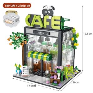 Bộ Khối Xây Dựng Hướng Phố Thành Phố DIY - Quán Cà Phê Hoa & Lều Cắm Trại Mô Hình Mộc Bộ Đồ Chơi Kiến Trúc Cho Trẻ Em Quà Tặng
