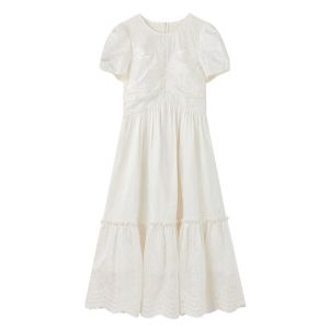 Miss Coco White Lace A-Line Long Dress French Bubble Sleeve Dress Summer New Arrival Womens Fashion Refined Style Standard Fit