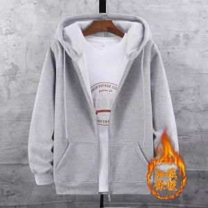 Lamb Velvet Hooded Jacket Thickened Fleece Autumn Winter Mens Casual Loose Fit Sweatshirt Style Workwear Vintage Heavyweight