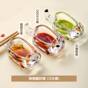 Cute Cat Design Crystal Glass Sauce Dish Ceramic Condiment Plate Japanese Style Dining Utensils Hand-Painted from China
