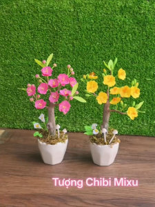 Chậu hoa Mai hoa Đào 10 cánh dáng bonsai cho năm mới may mắn
