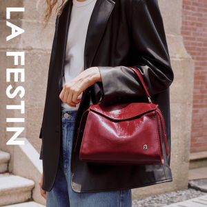 La Festin Bride Soft Top Handle Tote Bag Top Layer Full Cowhide Large Capacity Red Wedding Bag British Style Folded Design