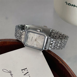 Minimalist Vintage Quartz Womens Watch Square Steel Chain Cold Style Student Fashionable Ladys Timepiece Metal Strap Butterfly Buckle