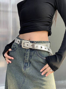 Ultra Heavy Duty Silver Diamond Embedded Punk Style Belt Y2K Cool Hot Girl Jeans Belt Womens Accessory Hip Hop Style