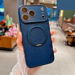 360° Rotatable Foldable Metal Ring Stand Leather Phone Case For iPhone 17 16 15 Plus Pro Max For MagSafe Magnetic Protect Cover