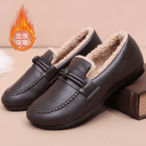 ฤดูหนาว 2024 ใหม่ตุ๊กตาเรียงราย นุ่ม หนัง ผู้หญิง รองเท้าแตะ ลำลอง ด้านล่างแบน Bean รองเท้าสําหรับแม่ขนตัด Slip-on รองเท้าไม่มีส้น