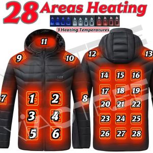 28 Areas Men Womens Heating Jacket Winter USB Heated Jackets Smart Heated Clothing Ski Camping Waterproof Warm Self Heating