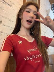 NIHAOKANONG | Áo Thun Mùa Hè In Chữ Thư Mỹ Cổ Điển