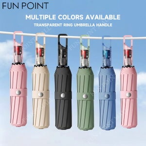 FUN POINT 80Ribs Buckle Automatic Umbrella Storm Resistant UV Sun Protection Foldable Pro Outdoor Umbrellas With Hook For School/Work