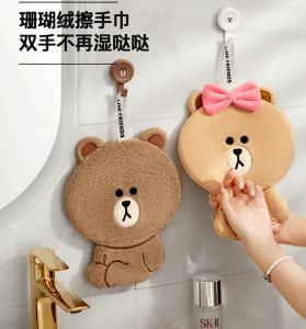 New Arrival Line Friends Coral Velvet Kitchen Hand Towel Can Be Hung With Hand Gift Cute Cartoon Hand Towel Quick Dry