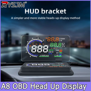 RYSJM | A8 Car Speedometer Digital HUD ODB Driving Speedometer Windshield Projector + Holder Voltage Head Up Display For Truck Vehicles