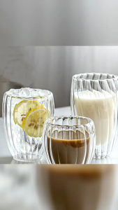 ส่งจากกทม！แก้วกาแฟสองชั้น ถ้วยน้ำผลไม้ใส 250ml 350ml 450ml แฟชั่นเครื่องดื่ม glass