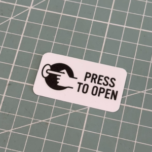 Press to Open. Sticker Label Sign Signage Small Mini. Tekan untuk Buka. Stiker Kecil.