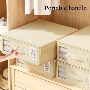 Sheet  Storage Box Organizer Thickened Fabric Folding Window Zipper Blanket Organizer Wardrobe Bed Clothes Storage with Lid