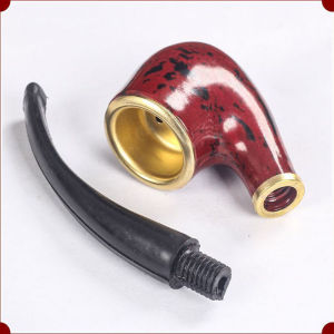 Mens Classic Resin Imitation Wood Pipe Portable Old-Fashioned Bent Copper Pot Dry Pipe for Smoking