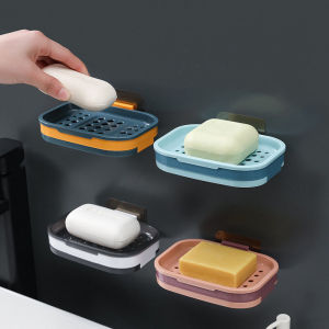 Suction Cup Wall-mounted Soap Box Creative Drain Rack Home Double-compartment Bathroom Double-layer Bathroom No Punching Soap Rack