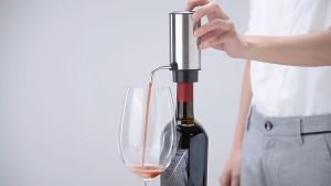 KLT Việt Nam Rechargeable Stainless Steel Electric Wine Dispenser with Textured Case and Sobering Vent