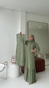 TYA DRESS INNER outher bahan ceuti bay doll kombinasi brukattille gamis kondangan wanita jumbo dress brokat gaun bridesmaid gamis terbaru lebaran size M/L/XL/XXL model terbaru 2023 simple elegan fashion muslim wanita hijab cantik COD-KL