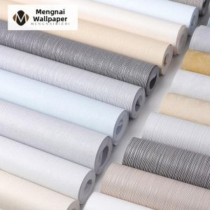 yishujia office | Gray Non-woven Flax Plain Stripe Wallpaper