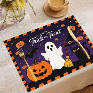 Bộ Thảm Trải Bàn Halloween VIKAMA - 2/4/6 Chiếc Thiết Kế Hình Quỷ Xương Dơi Bí Ngô Dùng Trang Trí Bàn Ăn Tiệc Tùng Chất Liệu Vải Polyester Linen
