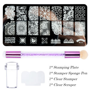 4pcs Nail Art Stamping Plate Flower Lace Patterns Image Stencil Stamper Gradient Nail Brush Nail Set Template Tools LYBC01-20-2