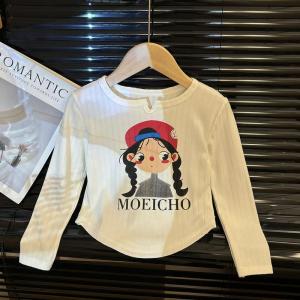 Long Sleeve round Neck Striped T-Shirt Childrens Fashionable Autumn Spring Base Layer Polo Shirt Korean Style Girls Clothing