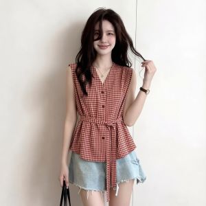 AIYITI | Red Checkered Sleeveless Tank Top for Plus Size Women Summer 2026