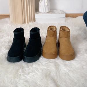 Platform Snow Boots Womens Leather Surface 2023 New Winter Short Ugg Velvet Padded Thickened Outer Wear Cotton-Padded Shoes for Women