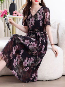 DAIXIANGFEIZI | Đầm Voan Hoa Tay Ngắn Dài Trung Bình