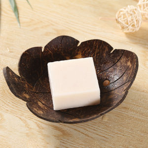 Creative Wooden Coconut Shell Soap Dish Adorable Bathroom Drainage Soap Holder Handmade Natural Wood Wax Oil Coloring