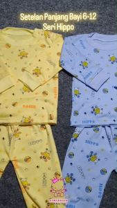 Setelan Panjang Bayi 6-12 Bulan - Seri Hippo Varian Kuning dan Biru - Bahan TC