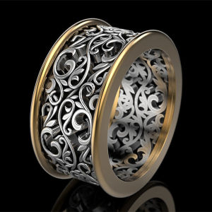 Huitan Carved Pattern Women Band Rings Punk Vintage Party Finger Accessories Metallic Style Personality Female Ring Jewelry