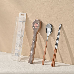 304 Stainless Steel Spoon Chopstick Cover Tableware Convenient Childrens Three-Piece Suit Only for Pupils Outer Band Storage Box