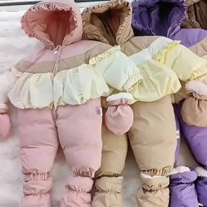 Childdkivy | Winter Warm Newborn Baby Jumpsuit Autumn Winter Cute Girls Rompers With Gloves Soft Thicken Baby Girl Clothes 0-18 Months