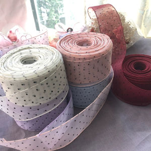 5.5cmBlack Polka Dots Flocked Organza Ribbon for DIY Handmade BowsHair ClipsGift Wrapping Flower CraftLace Trim Material