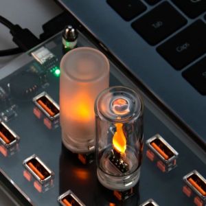 USB LED Flame Type Night Light Clear Glass/Frosted Glass DC 5V Flickering Candle Touch Control DIY Car Home Atmosphere Lighting