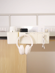 Bedside Storage Organizer Rack Expandable Dorm Bed Hanging Basket w Hooks Charging Hole Multi-Purpose Bedroom Organizer