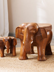 Elephant Bench Solid Wood Home Entrance Shoe Changing Bench Animal Creative Low Table Children Short Bench Art Style Furniture