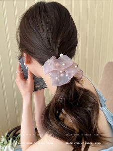 Elegant Loose Pearl Mesh Hair Ties for Women Hepburn Style Fashionable Versatile Head Ropes Hair Accessories Fresh out New