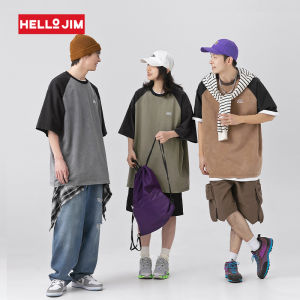 HELLO JIM Washed old t shirt for men 2023 new Vintage t shirt men Oversize couple t shirt women  K1772