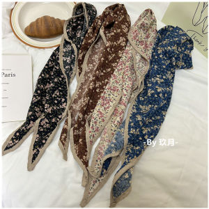 ผ้าพันคอไหมลายดอกไม้สไตล์วินเทจฝรั่งเศส ผ้าพันคอผ้าฝ้ายลินิน ผ้าพันคอสำหรับตกแต่งผม แฟชั่น หัวเข็มขัด กระเป๋าสะพายไหล่