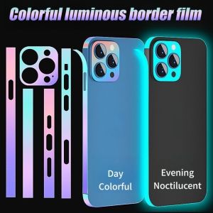 Luminous Anti Scratch Side Sticker Film for IPhone 16 Pro Max 16e 15 Plus 14 13 Mini 12 Pro Max Phone Border Edge Frame Protector + Camera Lens Protection