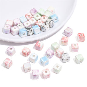 10ชิ้น8X8มิลลิเมตรแฟชั่นสีเซรามิกสแควร์สาดหมึกลูกปัด DIY 2.5มิลลิเมตรหลุมลูกปัดแฮนด์เมด DIY สำหรับทำเครื่องประดับ