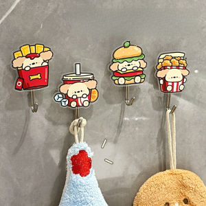 1/4 Pcs Cute Gourmet Burger Dog Hook Acrylic Door Bathroom Non Punching Hook Student Dormitory Strong Hook