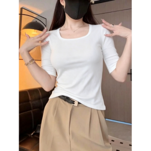 QIAOCHENXIAN | Áo Thun Cổ Thuyền Ôm Body Kích Cỡ Lớn Tay Ngắn