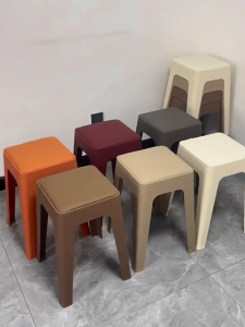 【VIDKHSY Store】Nordic Plastic Stool with Cushion-Thickened Plastic Stackable Square Chair Simple Design Comfortable Seat for Dining Room Kitchen Cafe