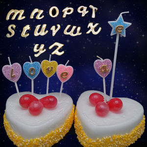 M to Z 26 Letters Birthday Candle Golden Alloy Cake Decoration Love Heart Pentagram 520 Valentines Day